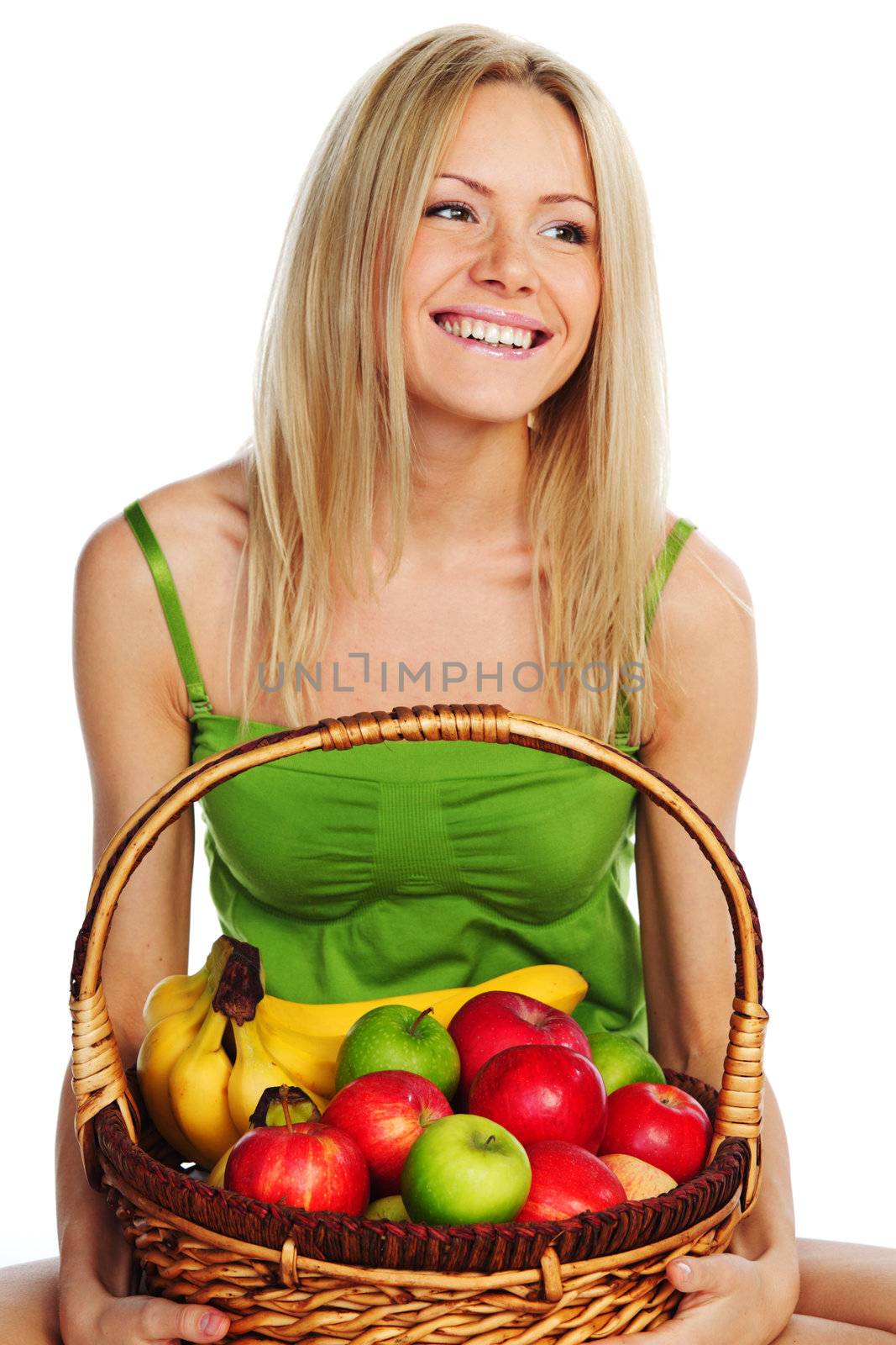 woman holds a basket of fruit by Yellowj