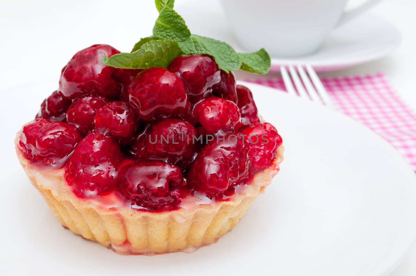 Fruit Dessert With Raspberries on White Plate
