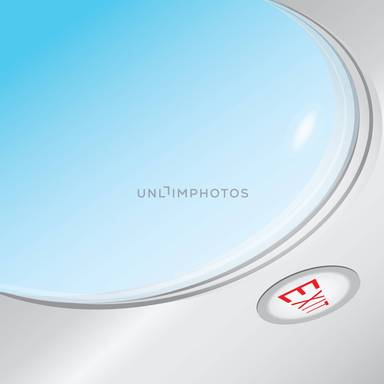 Blue sky in the porthole bin with a blue sky and click Exit. Vector illustration.