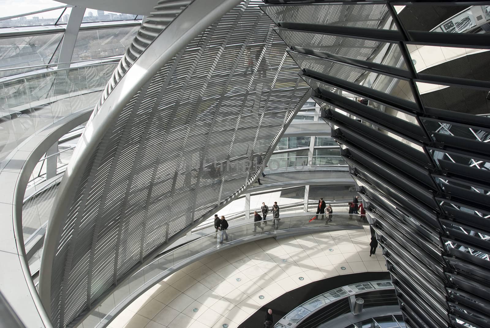 people in the Cupola on top of the Reichstag building in Berlin