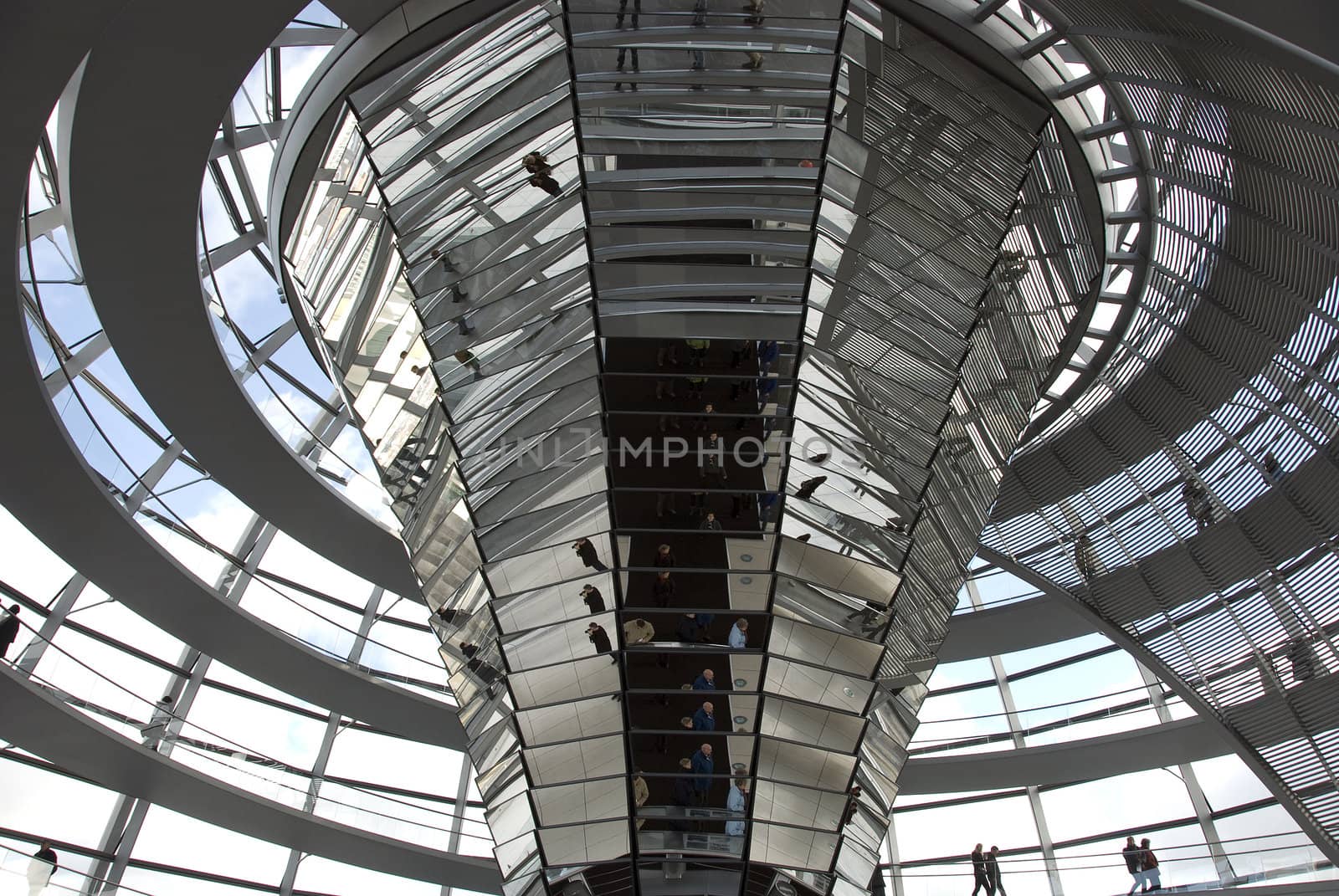 people in the Cupola on top of the Reichstag building in Berlin