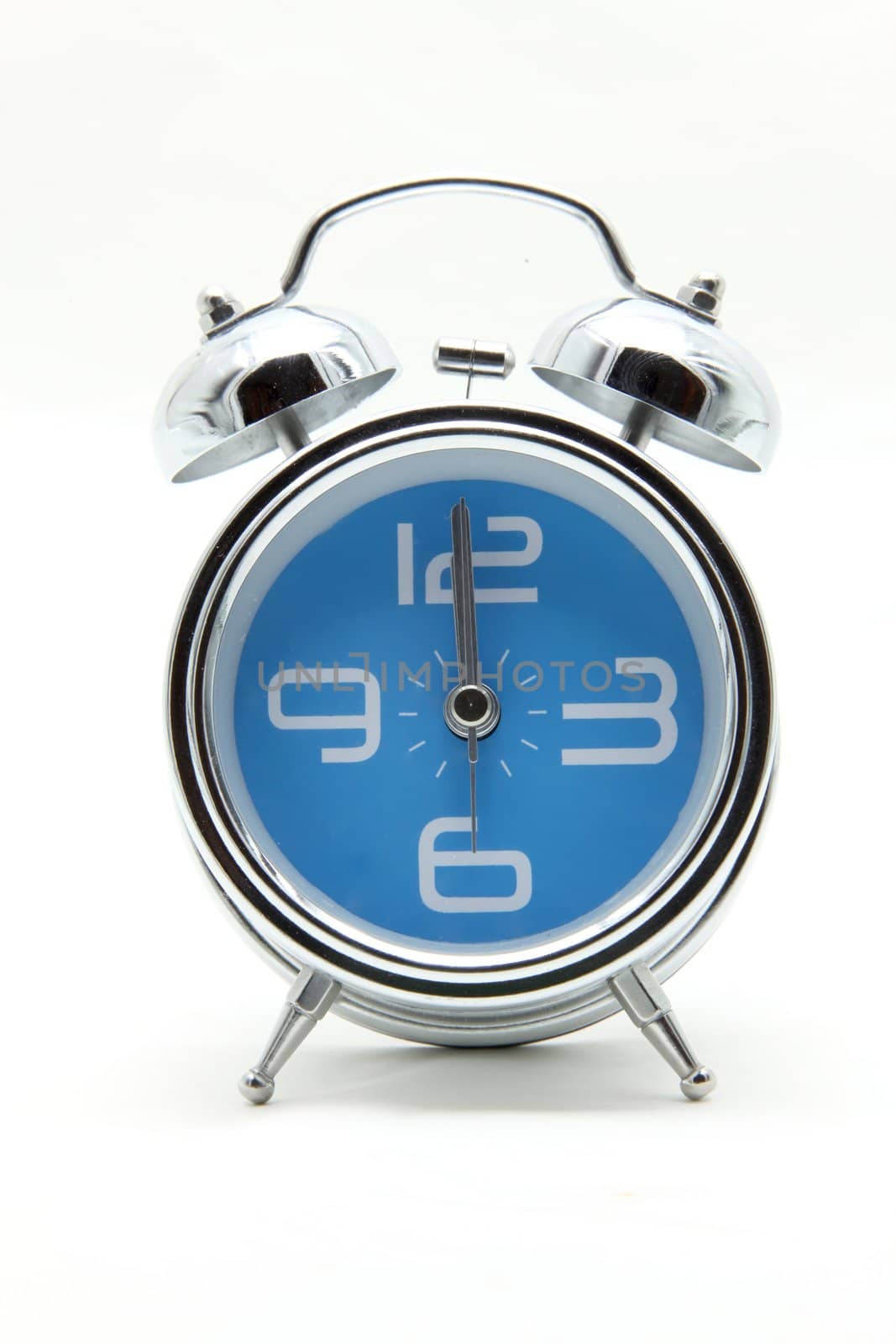 isolated light blue alarm clock on white