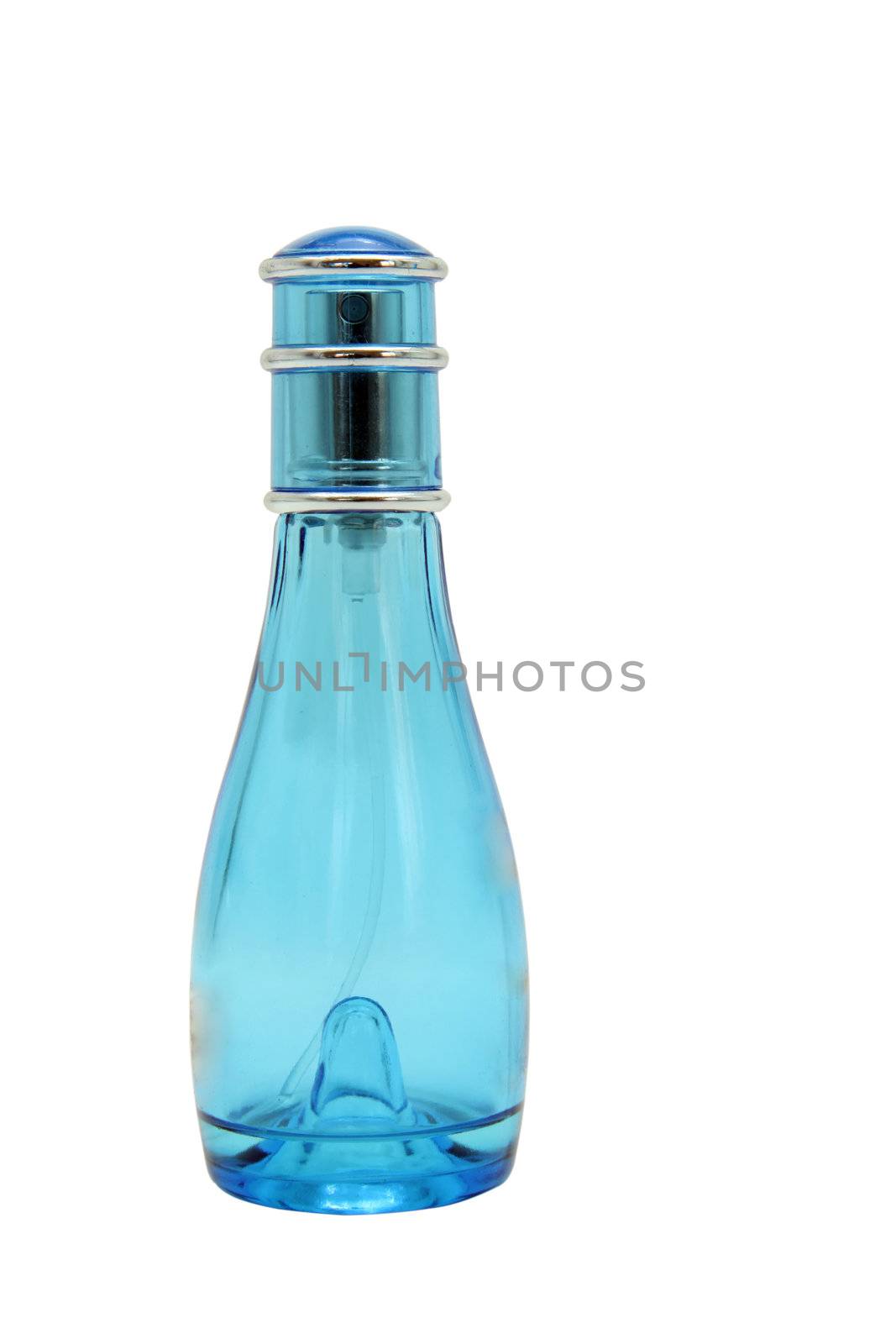 glass light blue bottle a spray isolated on the white 