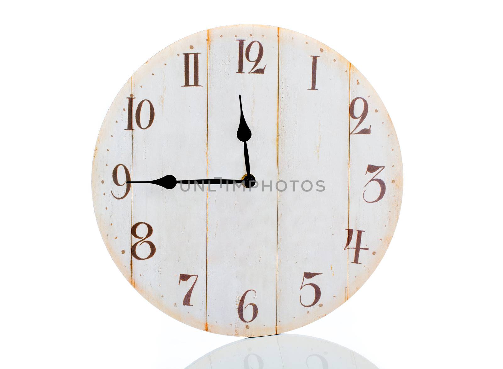 Old wall clock isolated on white