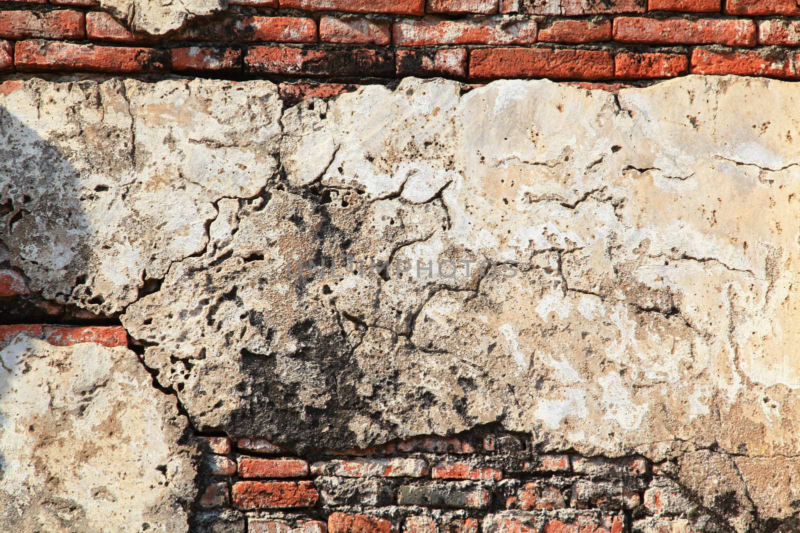 ruin monastery temple wall from red brick using as background