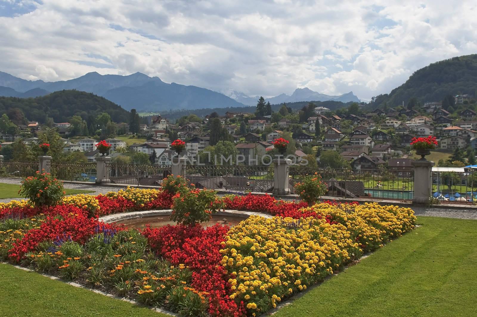 beautiful view of the small town Spiez, Switzerland