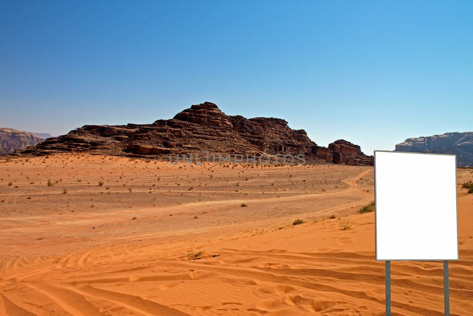 billboard in the desert of Wasi Rum, Jordan