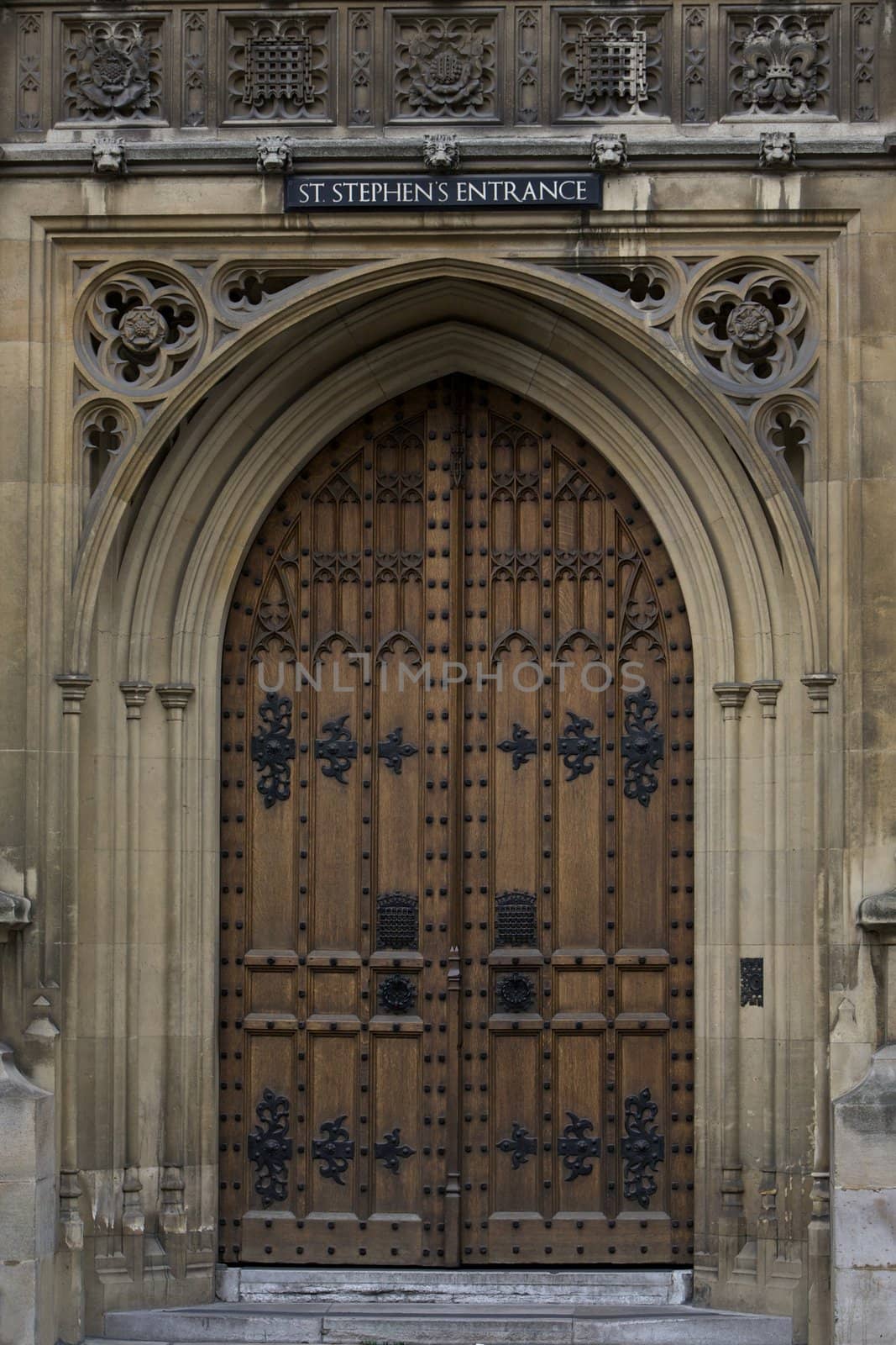Antique door entrance in  London, Palace of Westminster