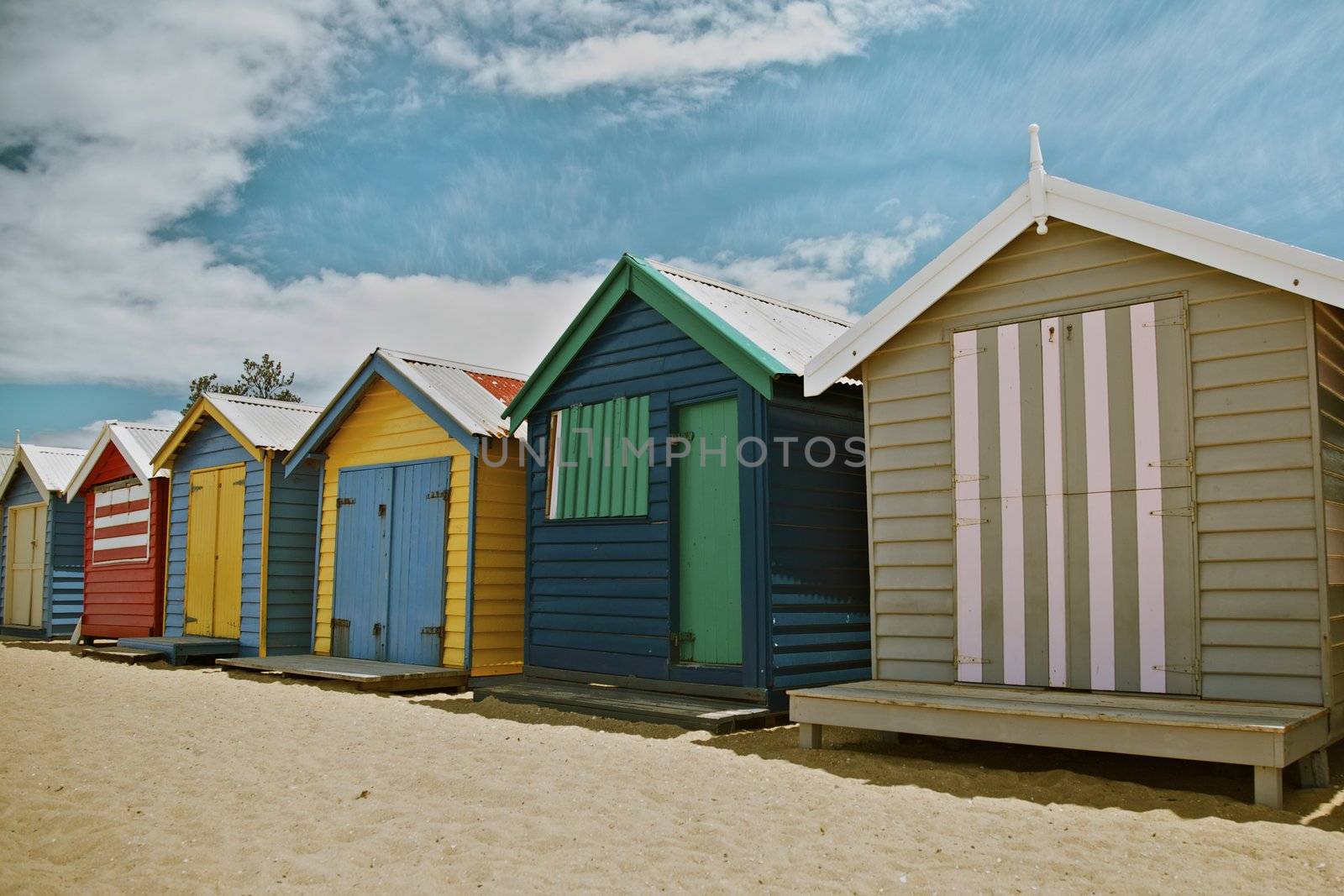 Colorful Beach Huts by instinia