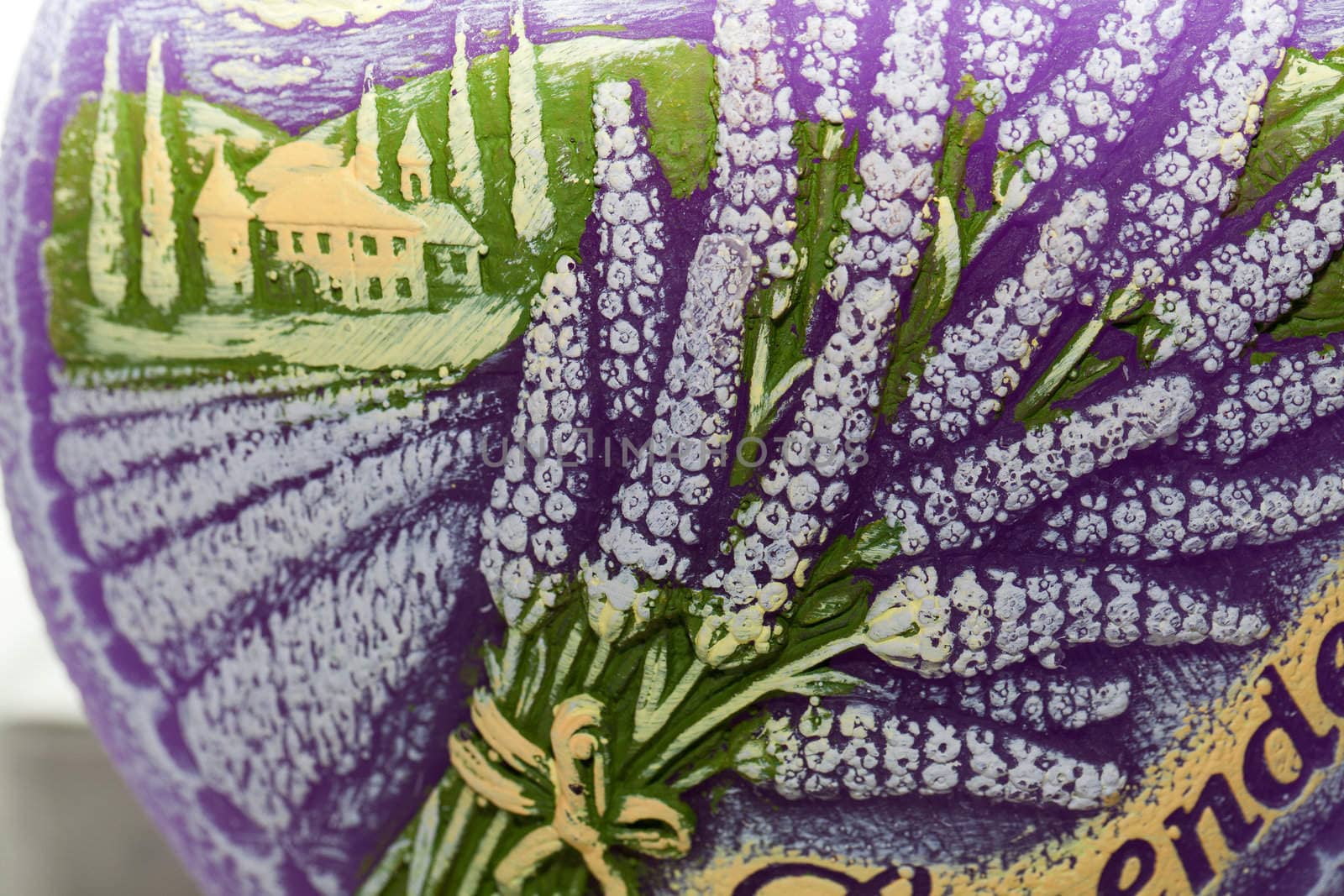 Candle with lavender flowers. Aromatherapy concept 