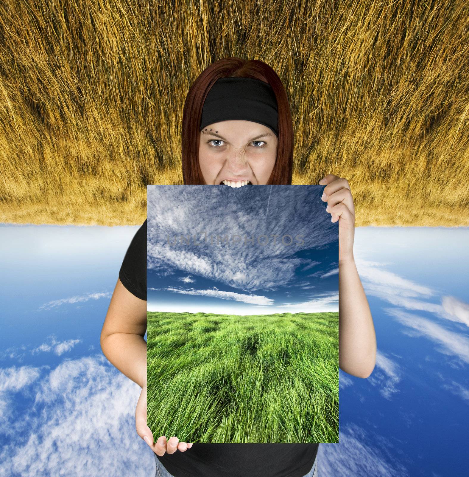 Angry girl holding a nature canvas by domencolja