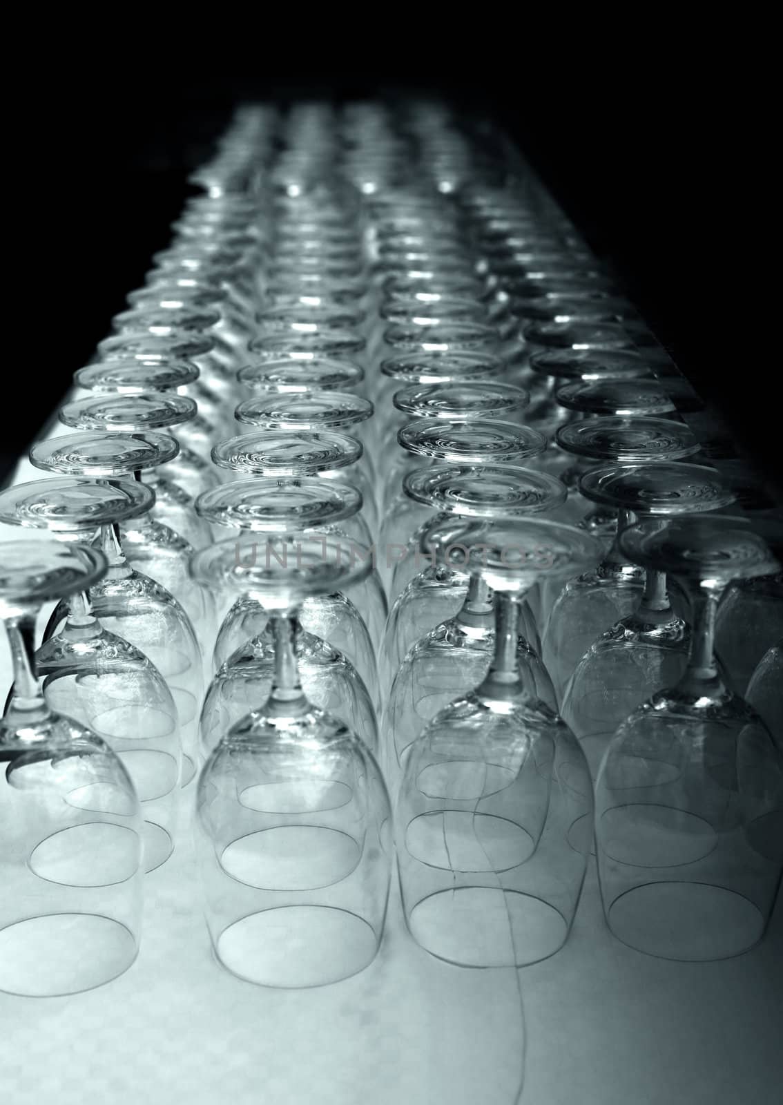 Wine glasses in lines