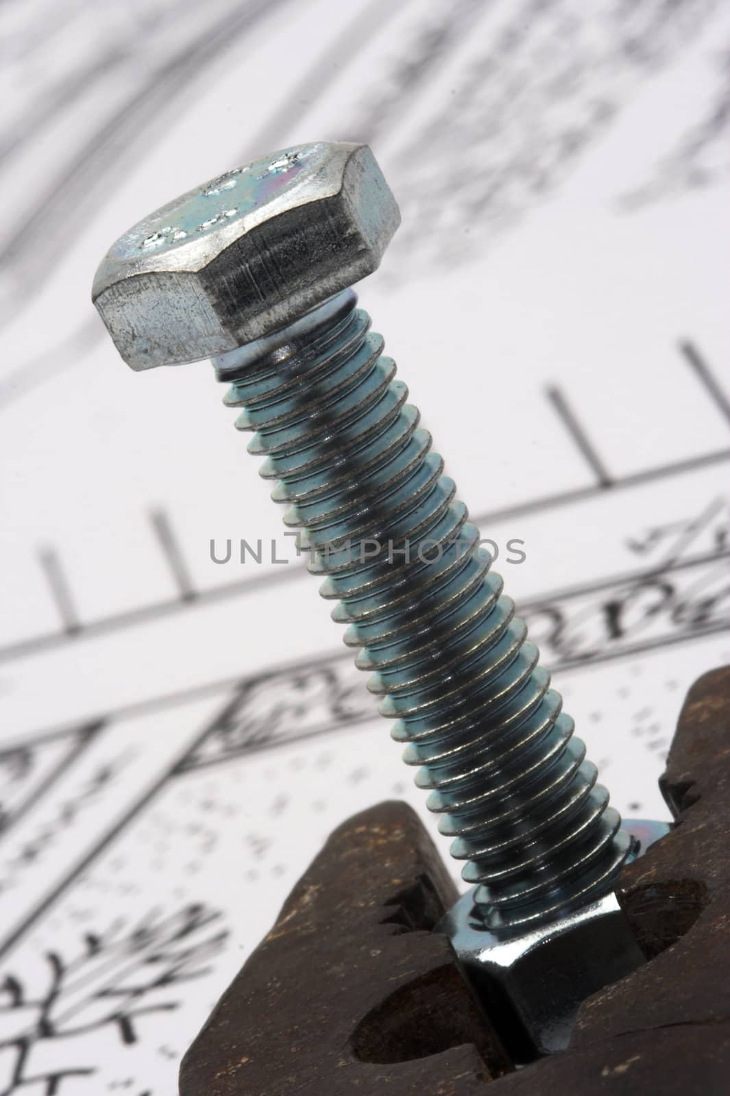 Nut and bolt close up with shallow Dof