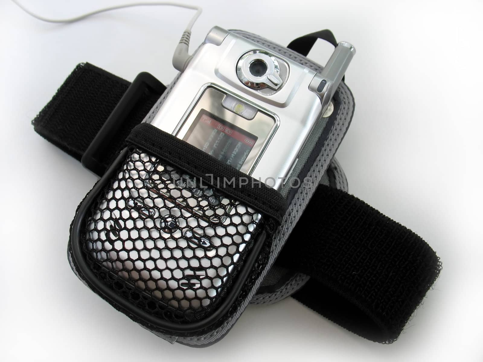 An armband / holster for a cell phone that plays mp3's.