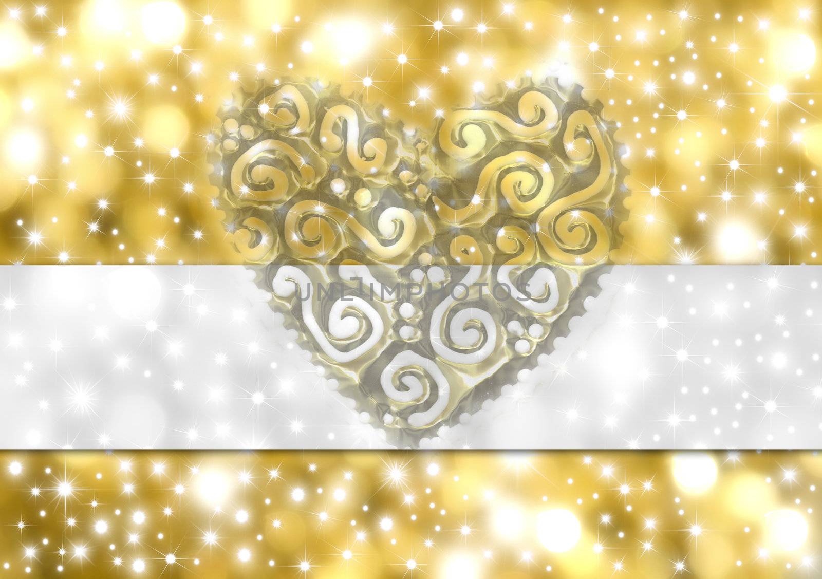 card background stars and hearts of gold with copy space
