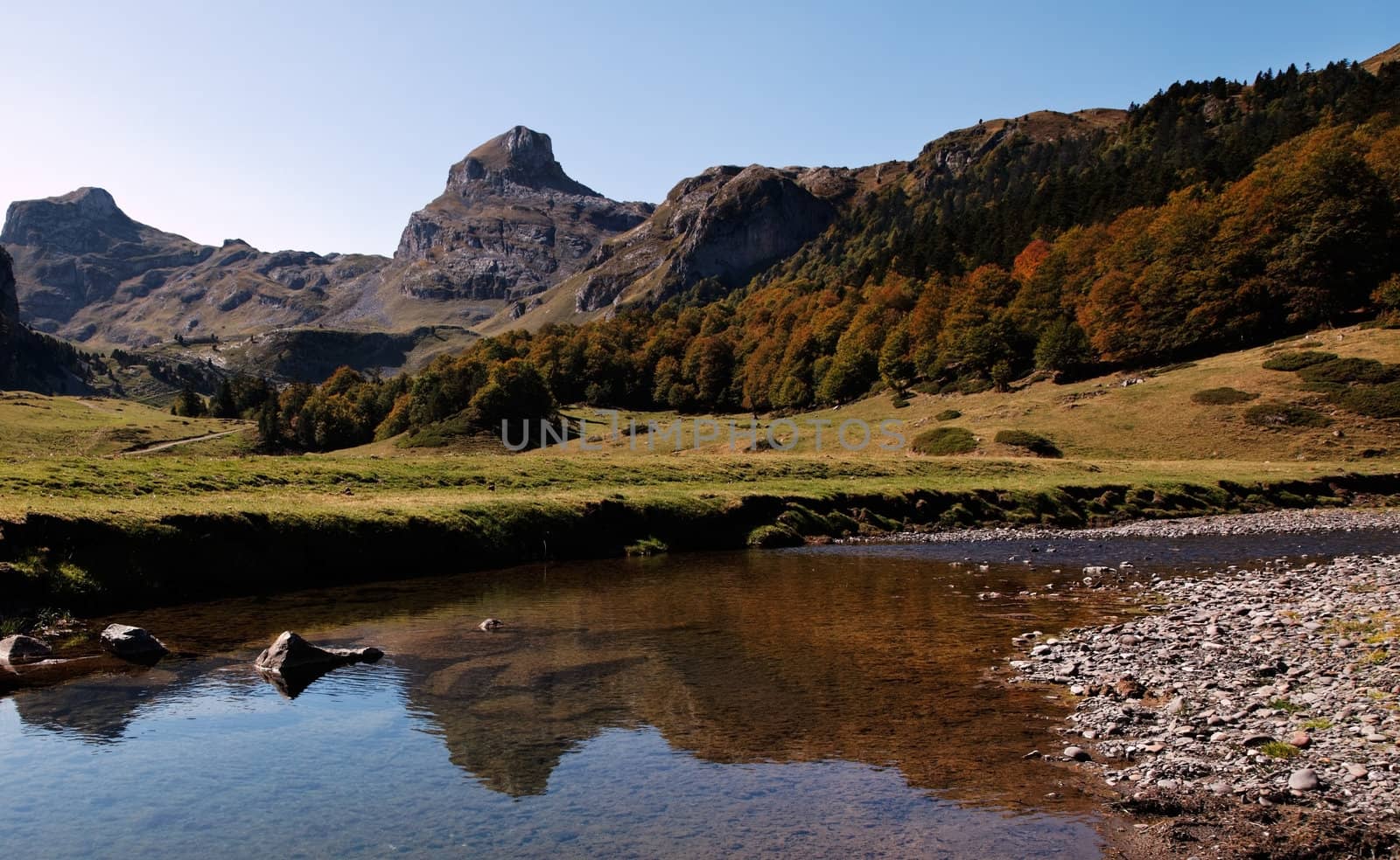 Beautiful landscape in The Ossau Valley located in Pyrenees Mountains in France.