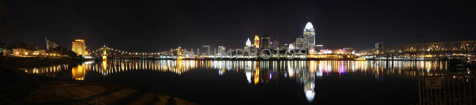 4am January 16 2012, Cincinnati Ohio skyline, panorama as seen from the Newport Kentucky riverbank