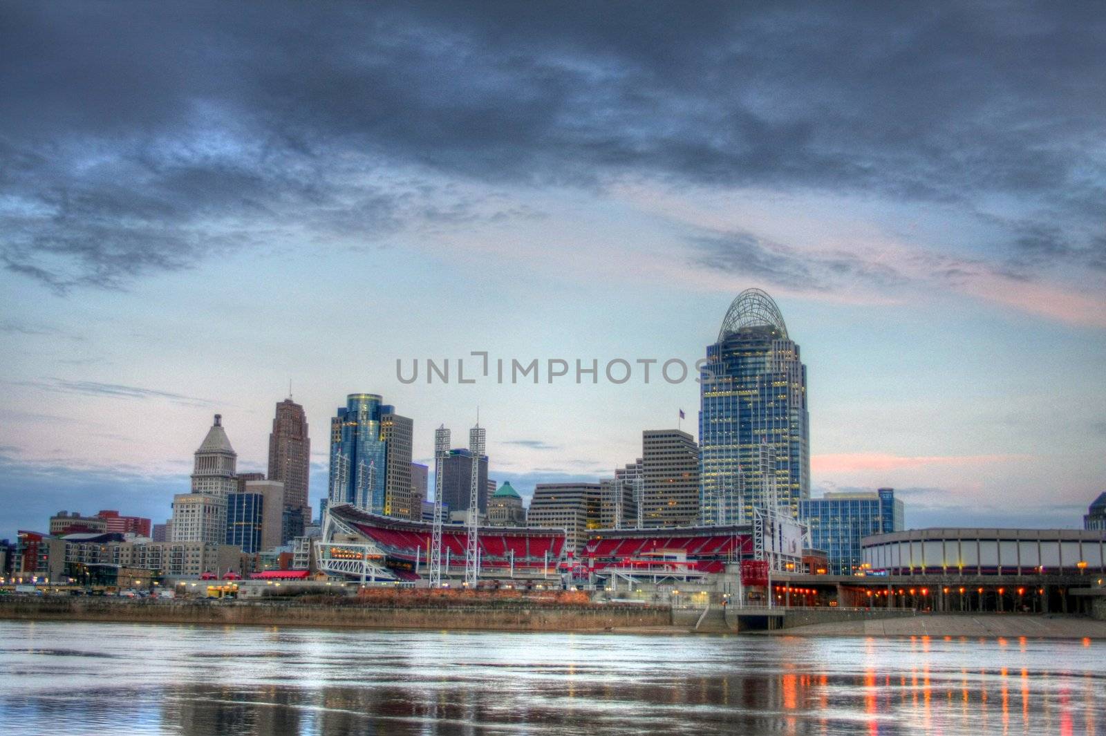 7am, January 16, 2012 Cincinnati Ohio skyline, as seen from the riverbank in Newport Kentucky