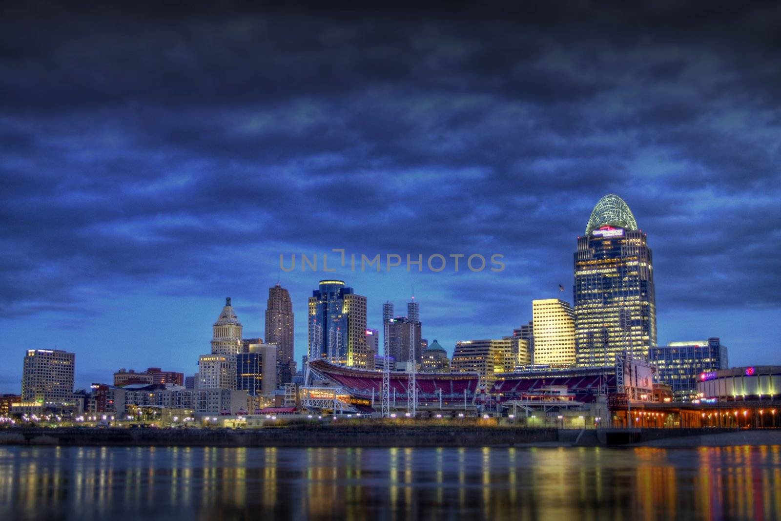 Editorial shot of Cincinnati Ohio, 7am January 15, 2012 as seen from the riverbank of Newport Kentucky