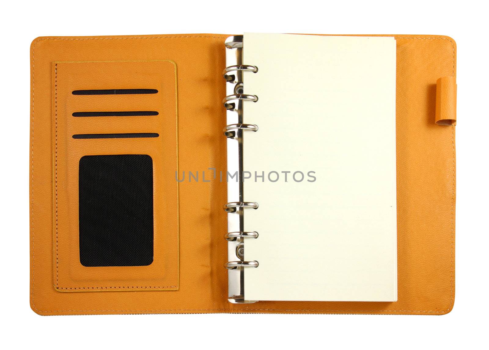 Brown leather binder notebook isolated on white 