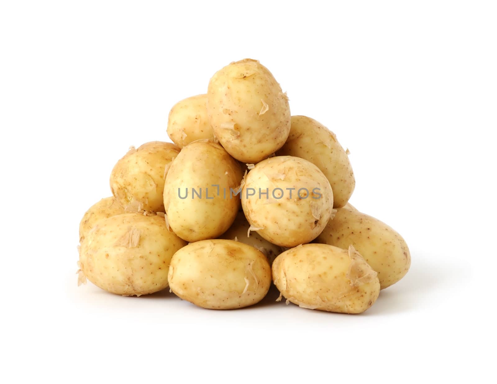 A handful of new potatoes isolated on a white background