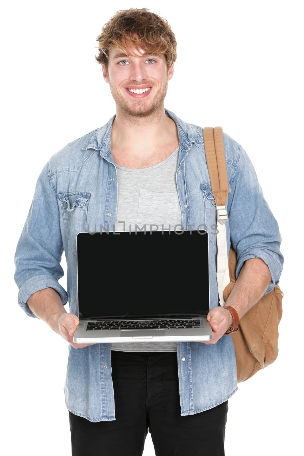 College / university student showing laptop screen by Maridav