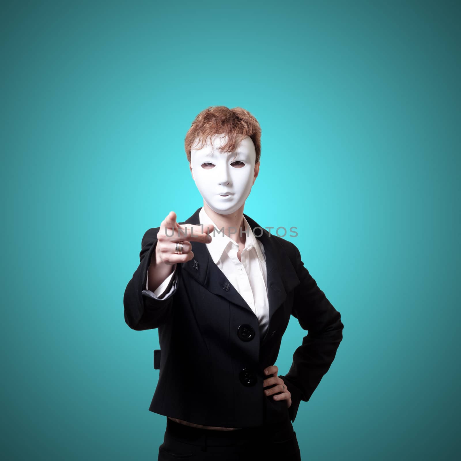 business pointing girl with white mask by peus