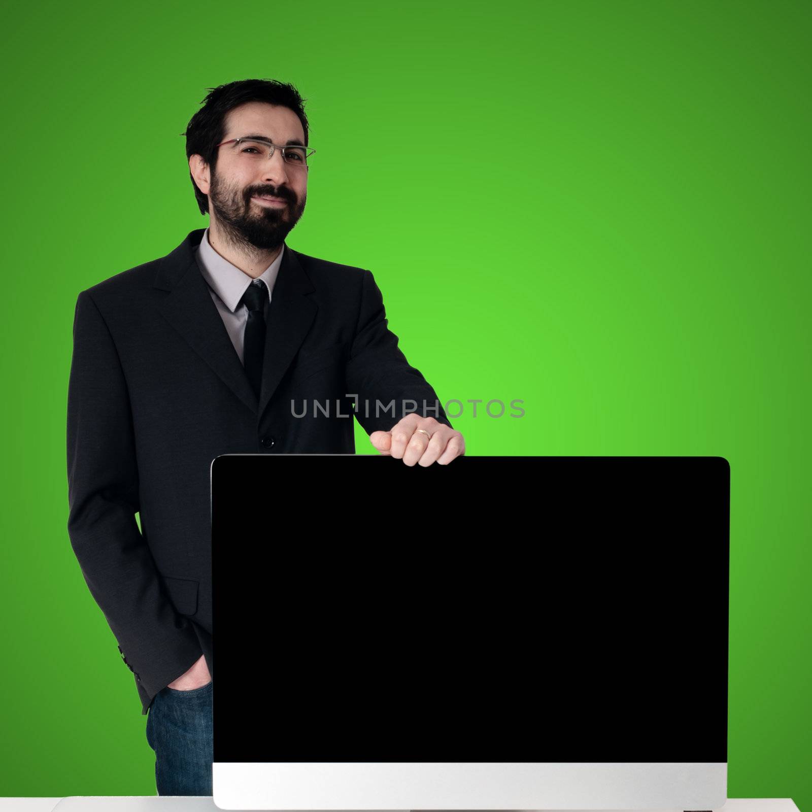 business man and pc monitor  by peus