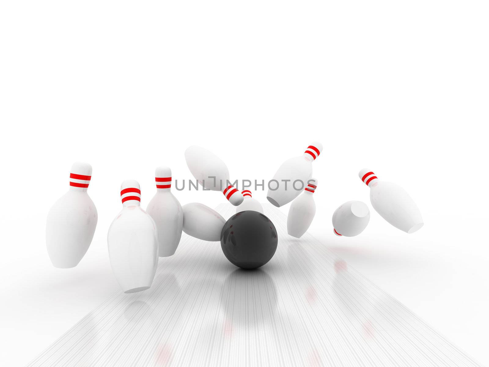 3d Bowling Ball crashing into the pins