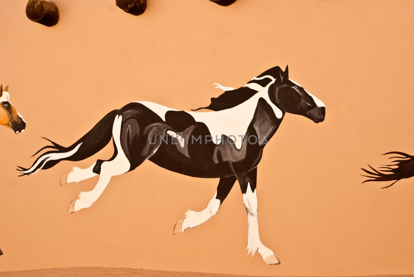 TAOS, NEW MEXICO/USA - OCTOBER 20: Mural depicting wild painted horses on walls of old town shown on October 20, 2011 in Taos, New Mexico. Taos is world famous for arts and culture.