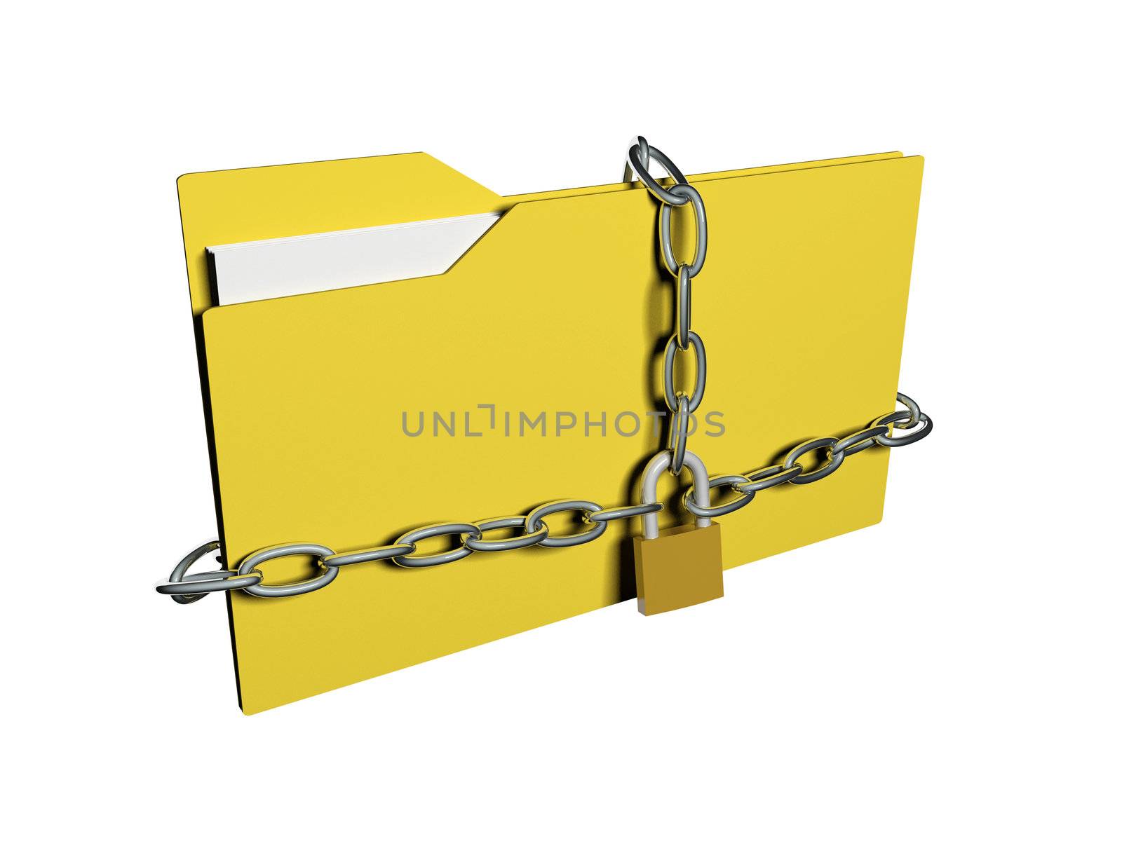 Computer data security concept. Computer folder with with chain and padlock.