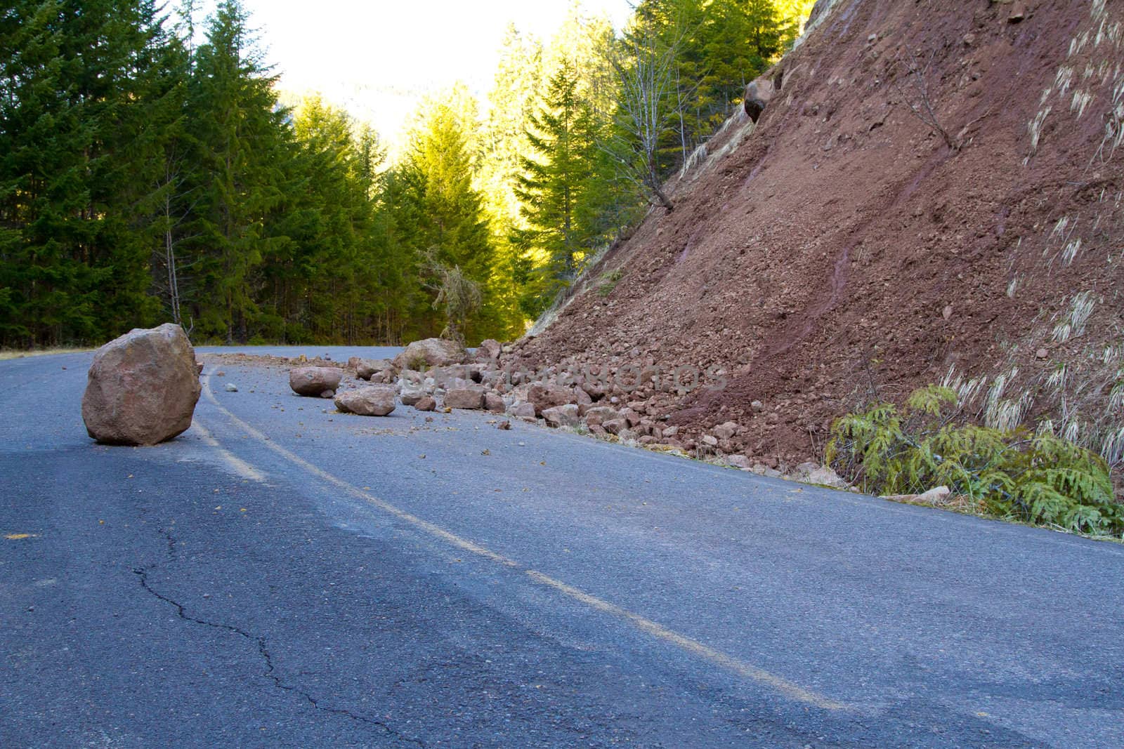 Landslide Blocked Road by joshuaraineyphotography