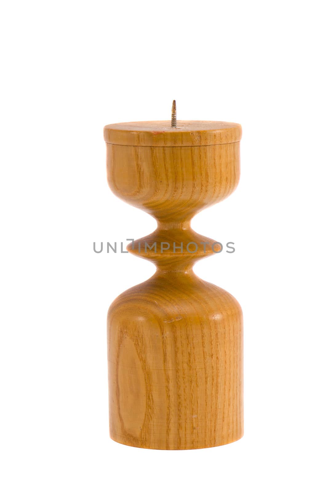 isolated on white wooden turned candlestick