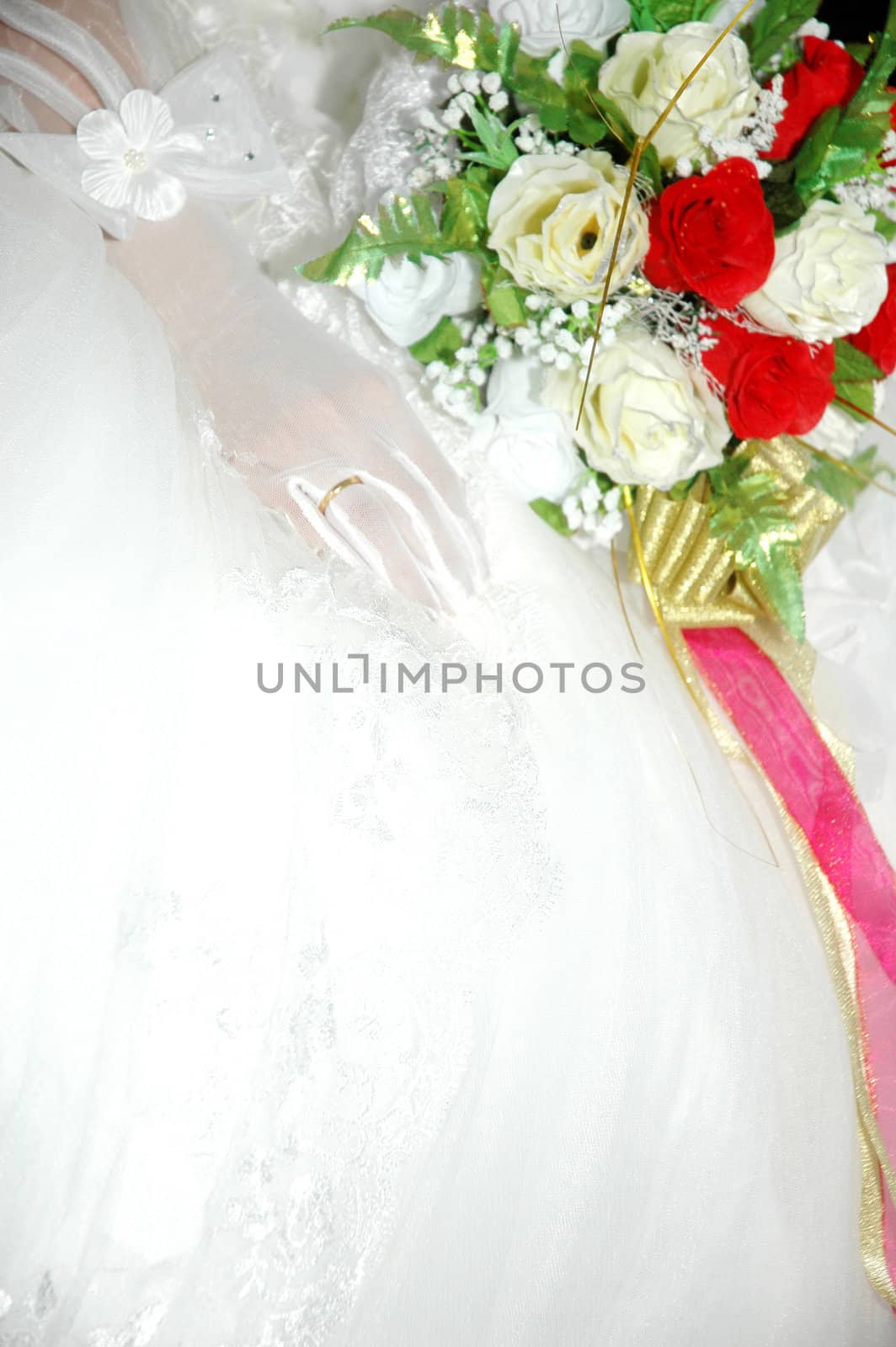 bridal bouquet of flowers held by bride