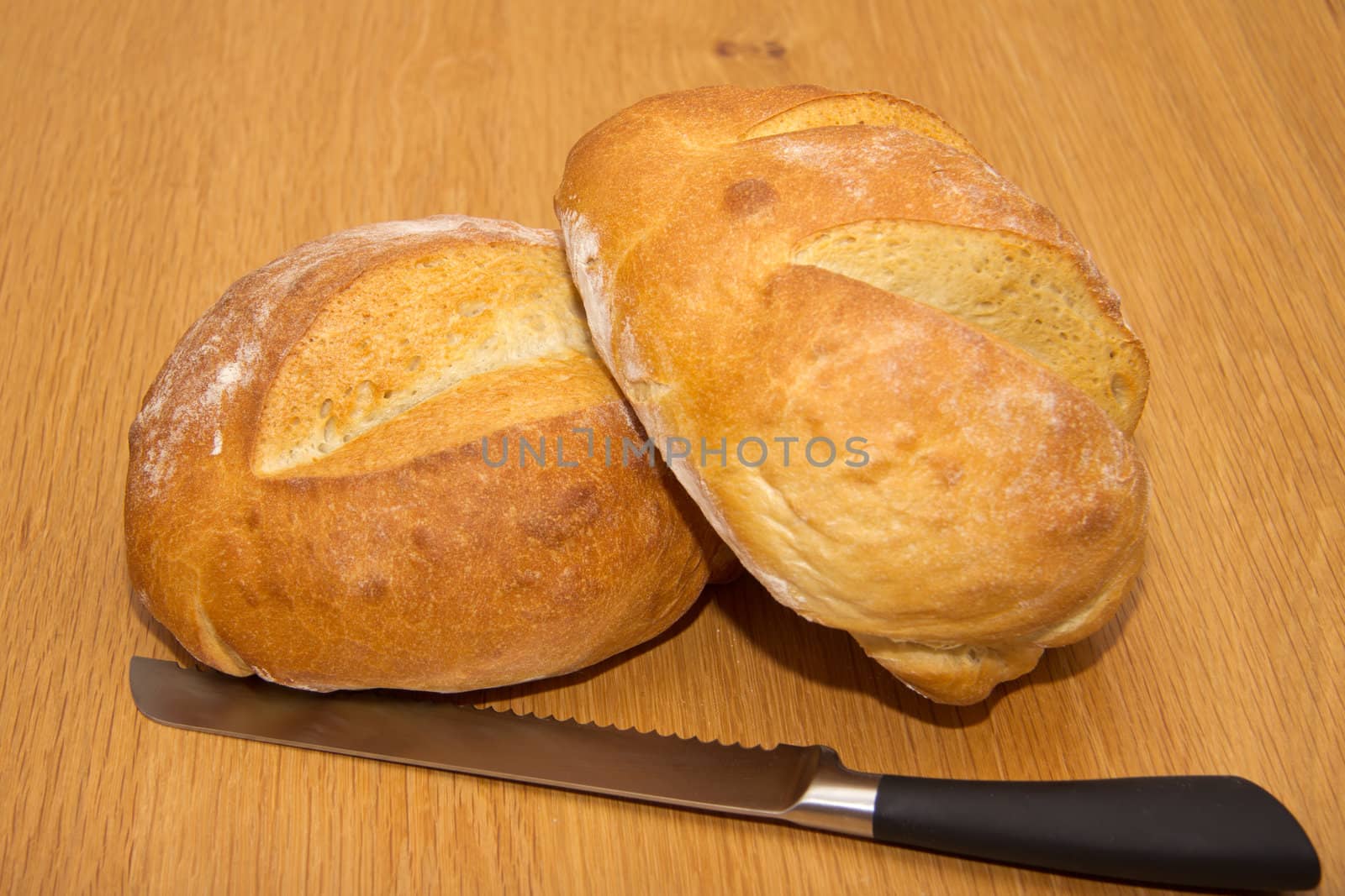 Two loaves of freshly baked bread