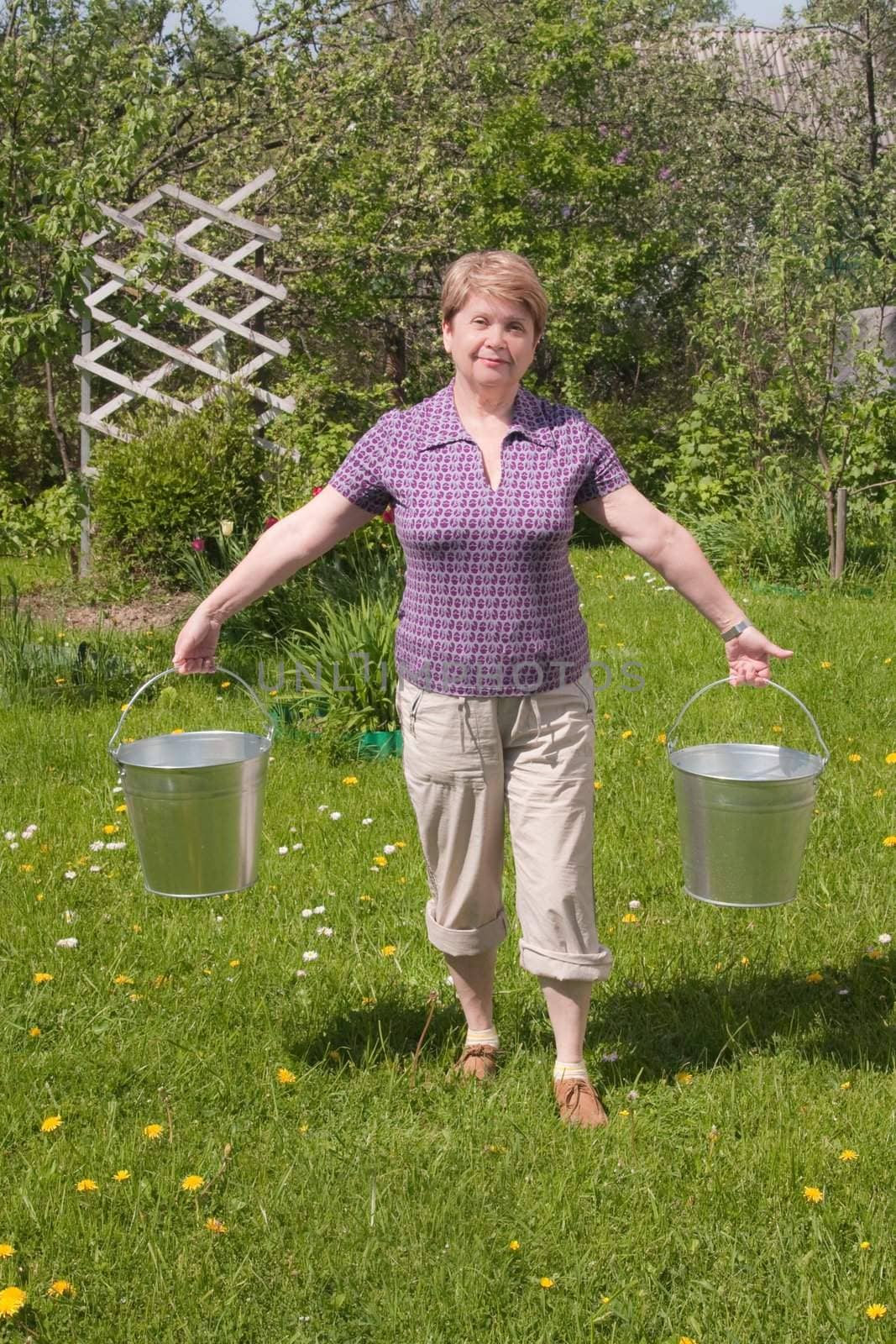 The rural woman with a bucket in hands by nikolpetr