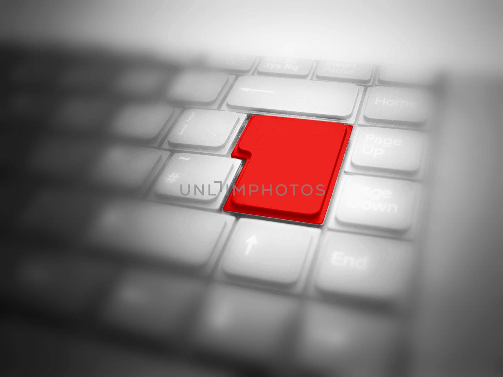 Big red button highlighted on keyboard by photocreo