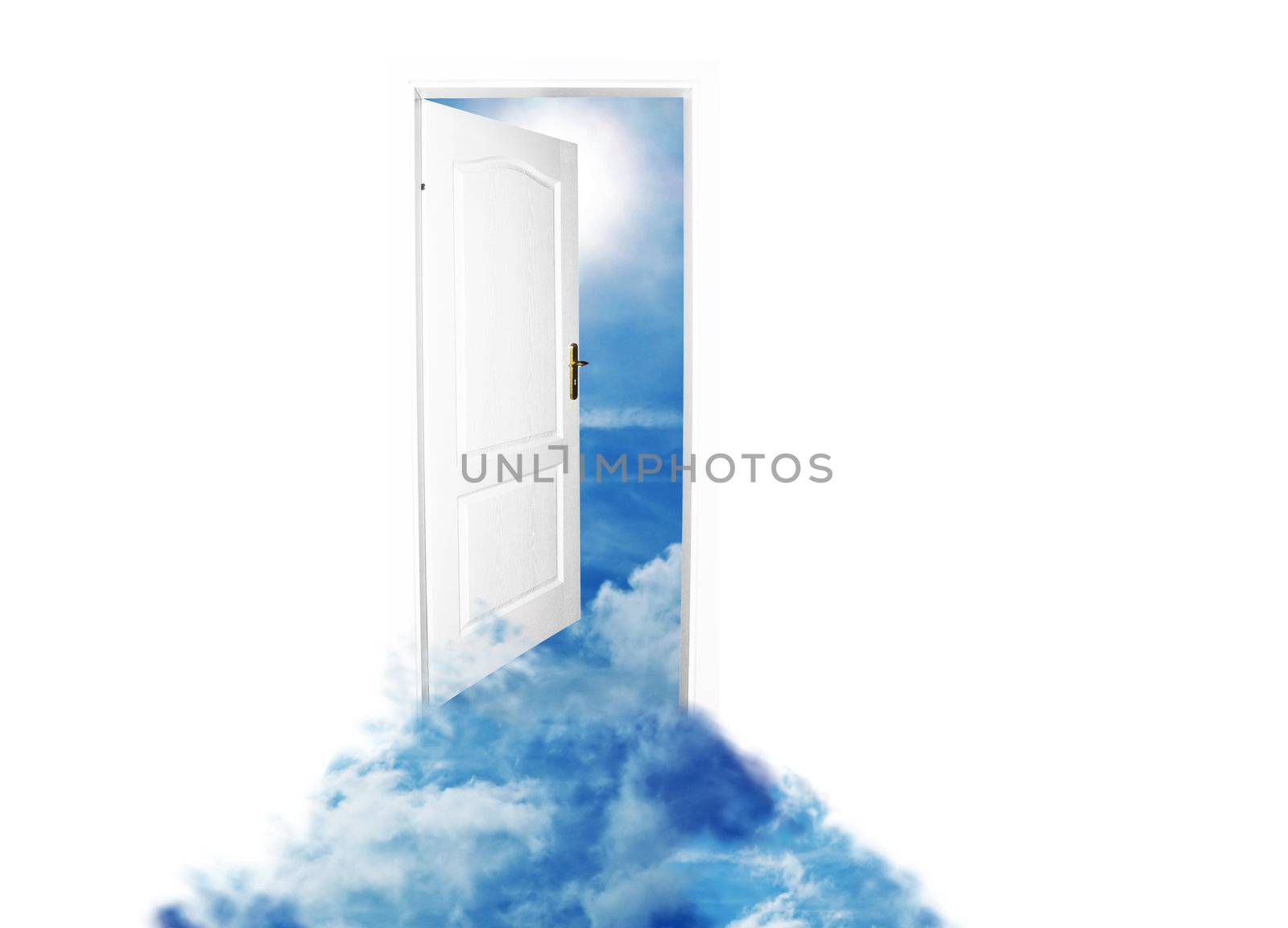 Door to new world. Sky version. Isolated on white