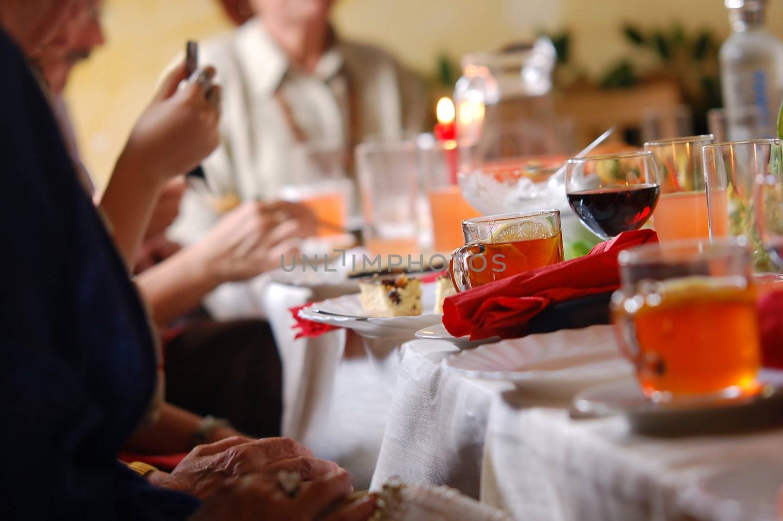 Reception setting. People sitting around the table