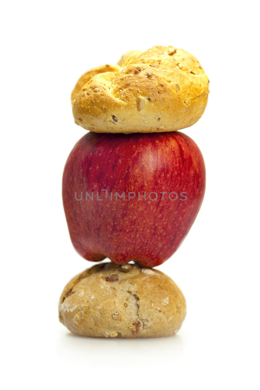 apple and bread  isolated on white