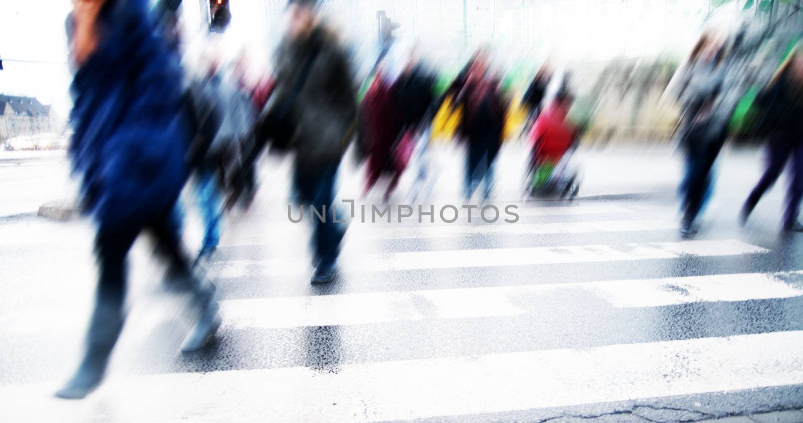 Pedestrian crossing rush. People moving motion