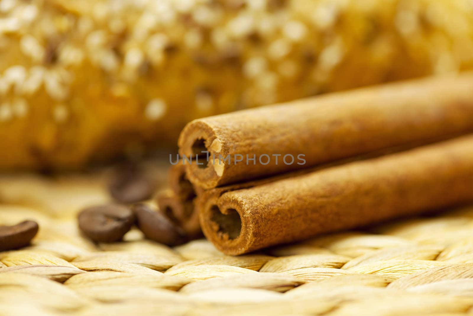 bread with seeds and cinnamon in a wicker mat