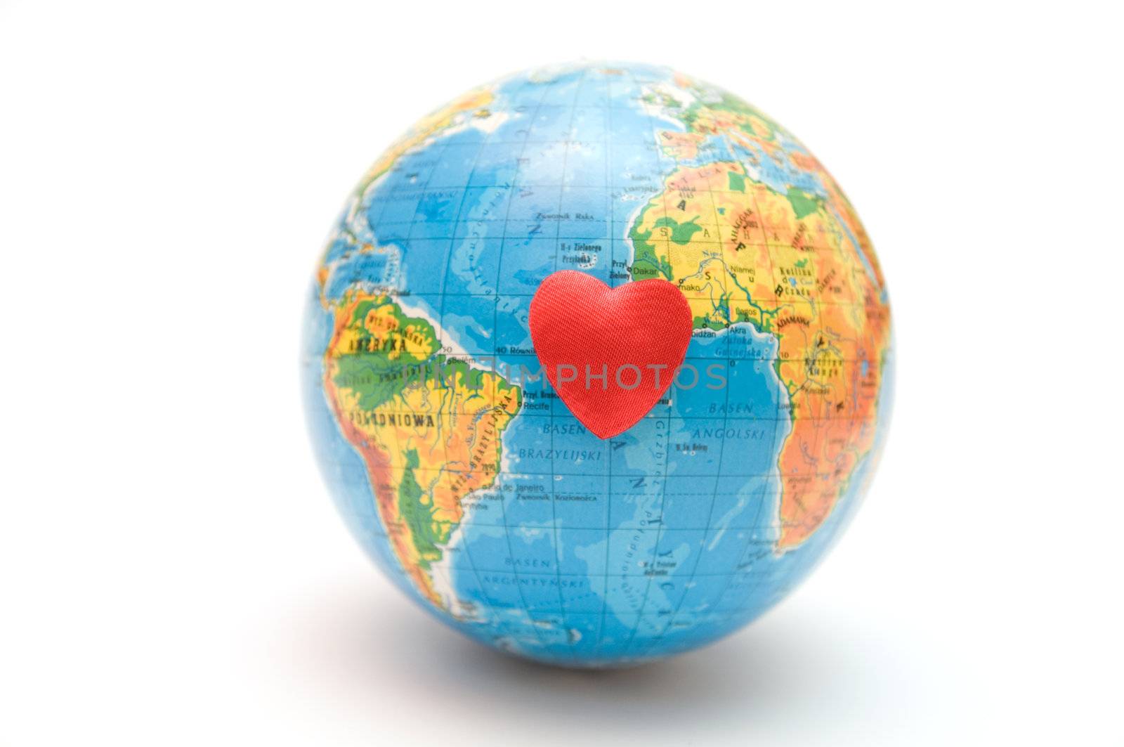 Health of the Earth conceptual. Globe with heart on white background, useful for various concepts