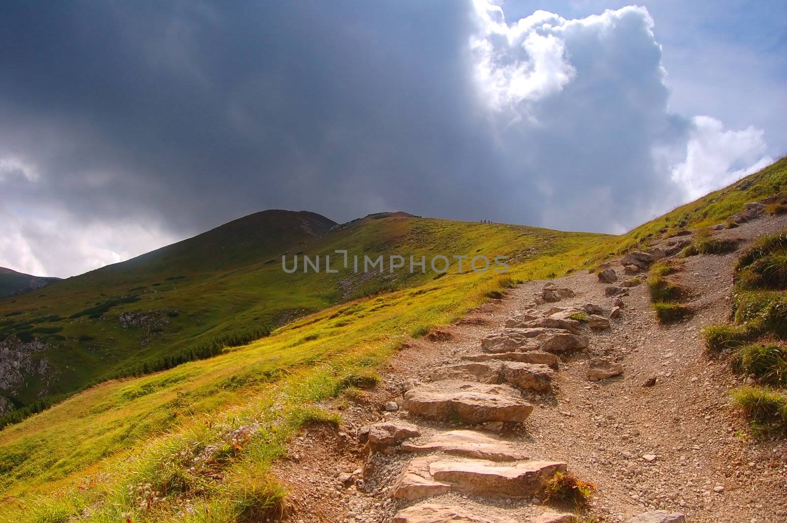 Tatra Mountains rainy landscape and hiking trail