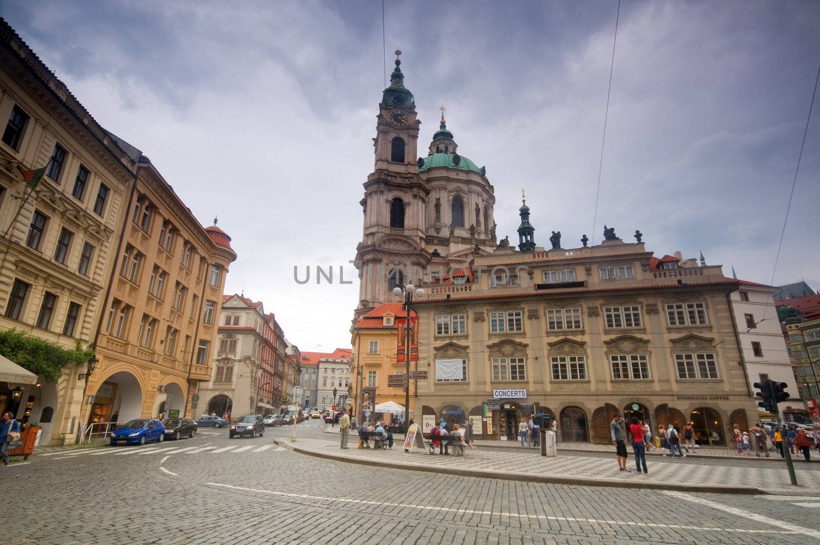 Prague. Malostranske square, St. Nicholas Church in background