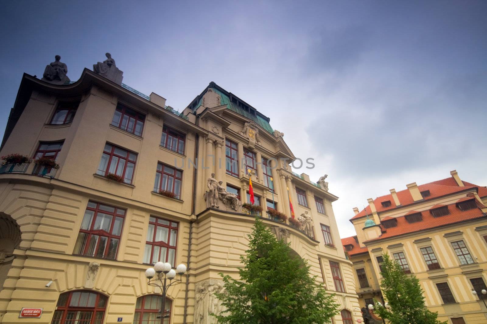 Prague. Old, charming buildings and blue sky