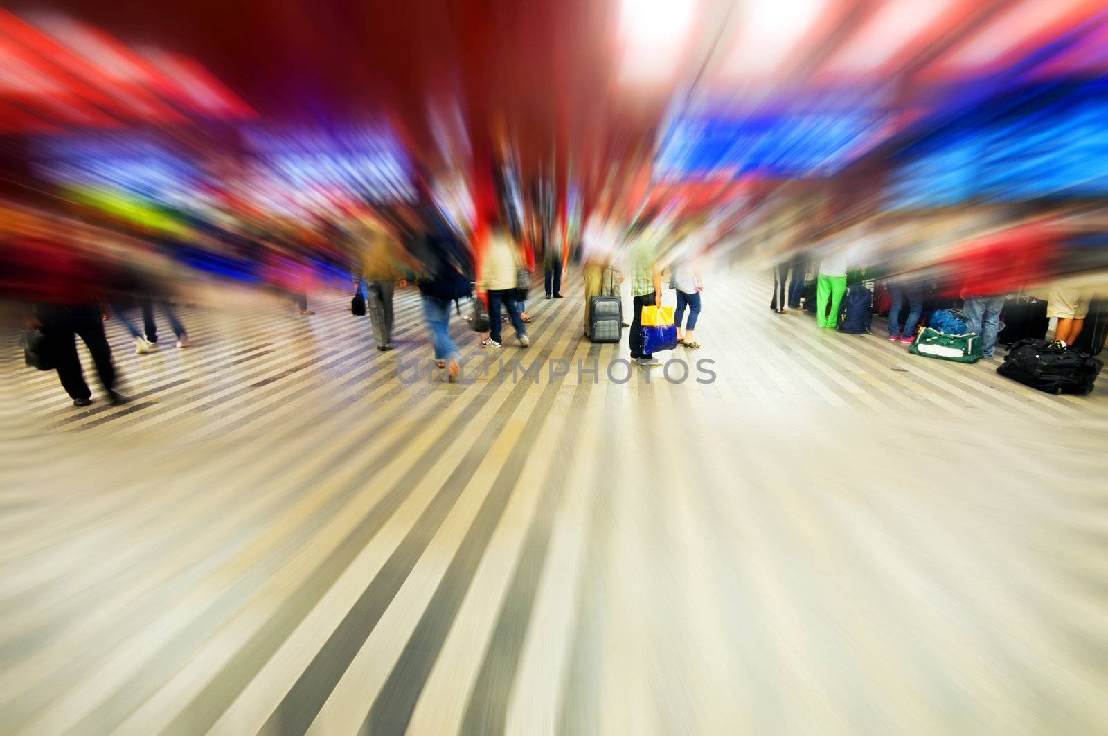 Airport people rushing abstact motion