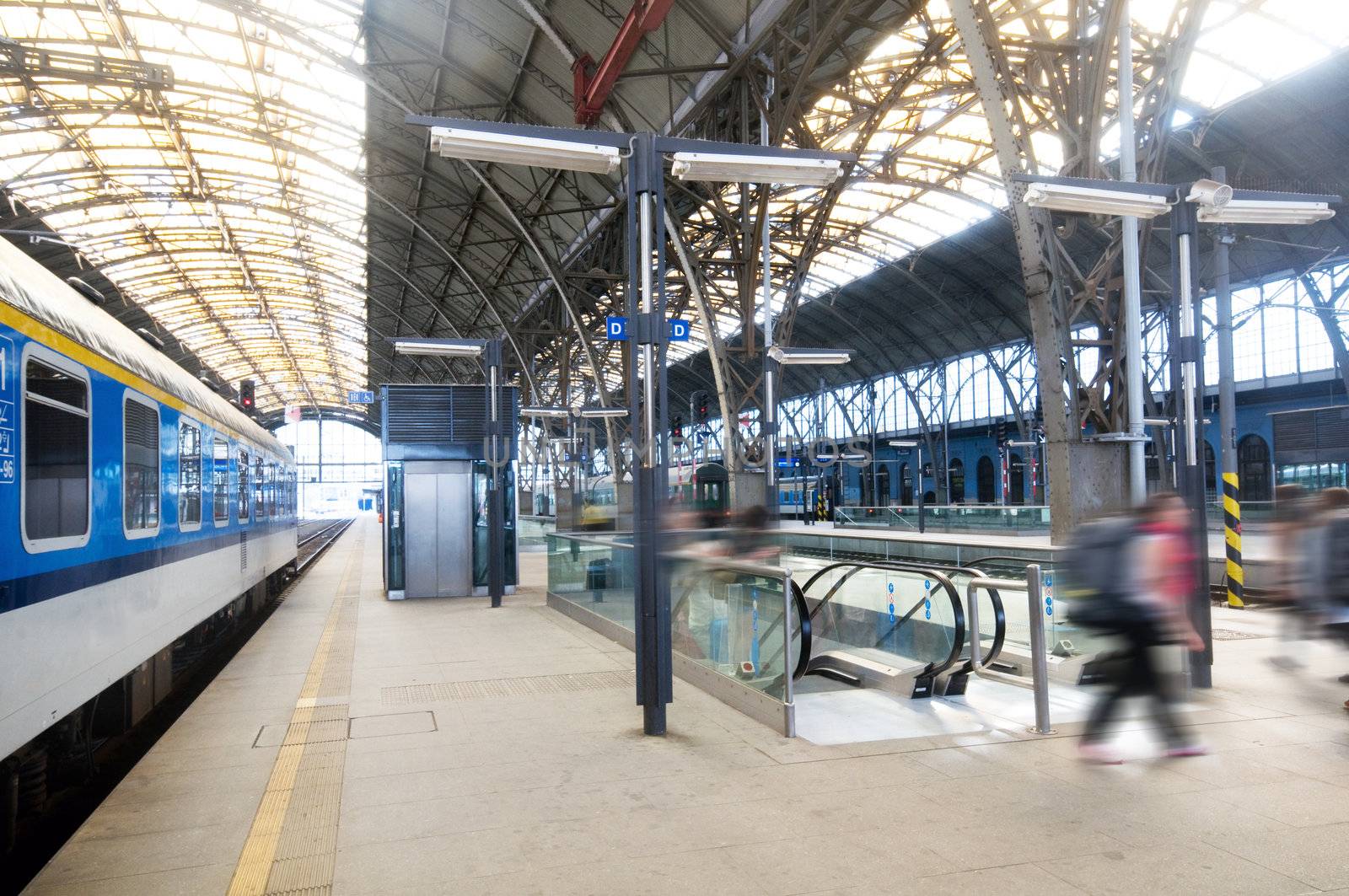 Railway station. Train waiting to go.