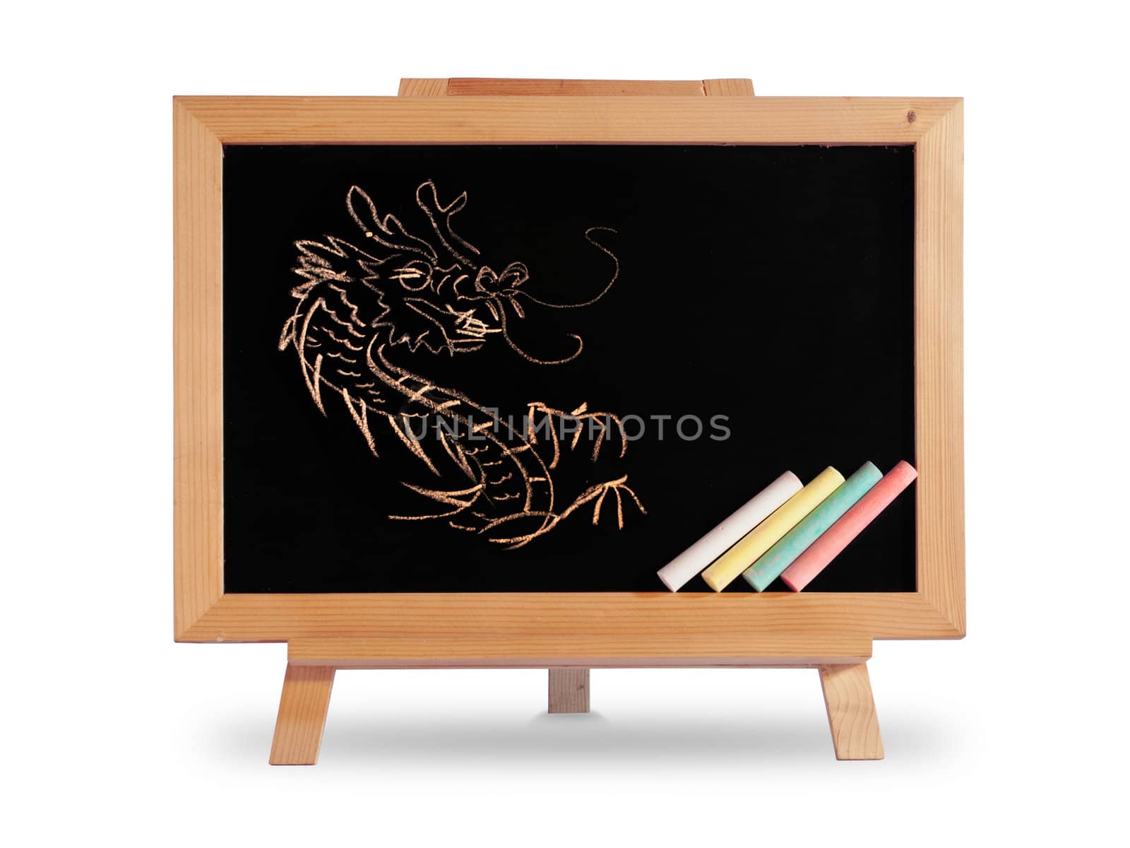 Dragon drawing Blackboard wood frame by nuttakit