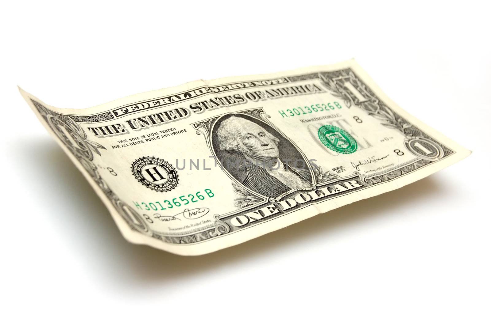 One Dollar Bill isolated on white